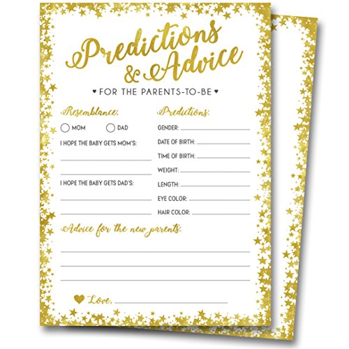 50 Gold Baby Shower Prediction and Advice Cards – Gender Neutral Boy or Girl, Baby Shower Games, Baby Shower Decorations, Baby Shower Favors