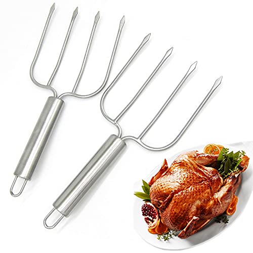 KAYCROWN Stainless Steel Turkey & Roast Lifters, Set of 2 – Turkey and Poultry Lifters Roaster Poultry Forks Great for Thanksgiving, Transfer Turkey or Ham Easily