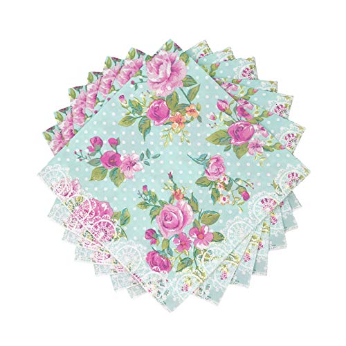 WallyE Paper Napkins for Bridal Shower Tea Party Birthday or Wedding, Vintage Blue Floral, 40 Pack
