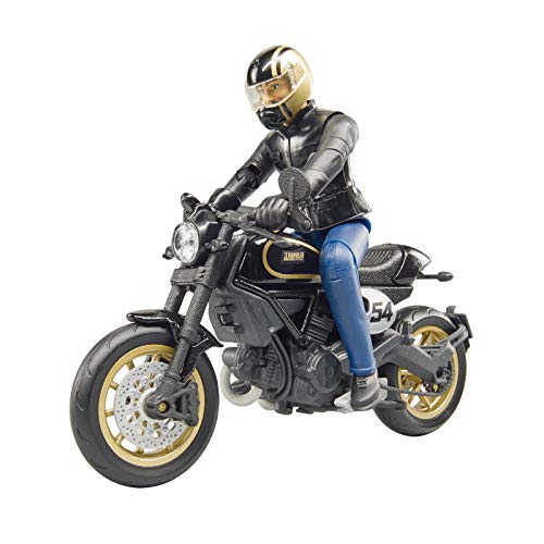 Bruder 63050 Scrambler Ducati Cafe Racer Motorcycle Bike for 48 months to 180 months with Driver Figurine and Accessories