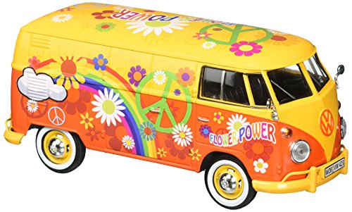 Motor Max 1:24 W/B Volkswagen Type 2 T1 Delivery Van with Flower Power Design, Yellow/Orange