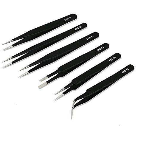 Tovip 6 Pcs ESD Tweezers Set Anti-Static Tweezers Stainless Steel Tweezers for Eyelash Extension,Electronics, Jewelry-making – Straight and Curved Tip Tweezers – Black | The Storepaperoomates Retail Market - Fast Affordable Shopping