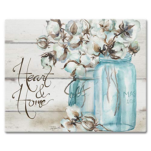 CounterArt Cotton Boll Heart & Home 3mm Heat Tolerant Tempered Glass Cutting Board 15″ x 12″ Made in the USA Dishwasher Safe