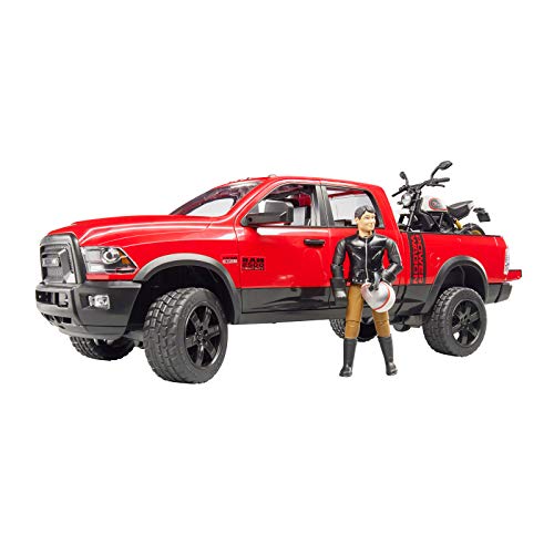 Bruder Ram 2500 Power Wagon with Ducati Scrambler Desert Sled and Driver Vehicles Toy (Color May Vary)