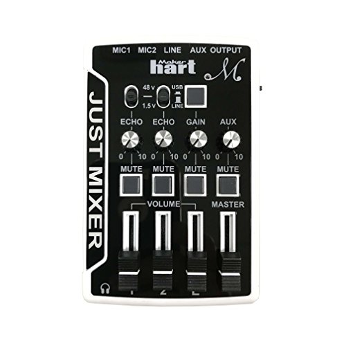 Maker Hart Just Mixer M – Mini Microphone Mixer with Preamp for Phantom Power, USB Audio Input and Output (Basic Package, Black)