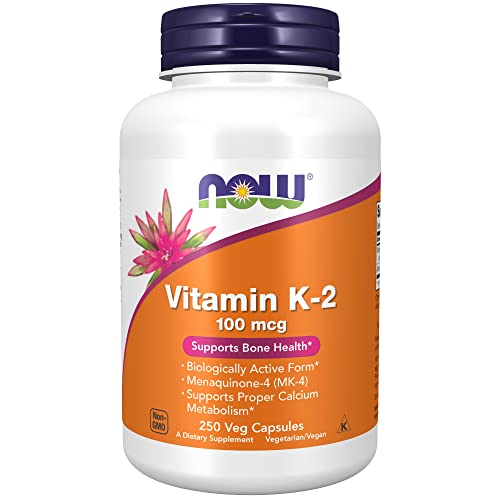 NOW Supplements, Vitamin K-2 100 mcg, Menaquinone-4 (MK-4), Supports Bone Health*, 250 Veg Capsules
