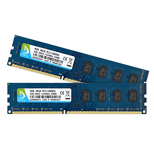 DUOMEIQI PC3 10600U DDR3 1333 RAM 8GB(2 X 4GB) PC3 10600 DIMM Memory DDR3-1333 PC3-10600U 1333mhz UDIMM 2RX8 CL9 1.5v 240 PIN Non-ECC Unbuffered for Intel AMD System for Desktop