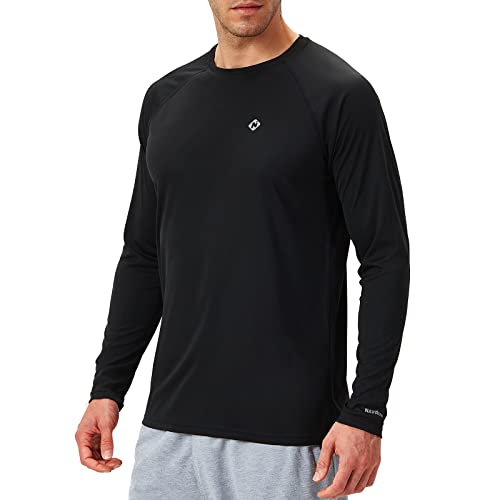 NAVISKIN Men’s Sun Protection UPF 50+ UV Outdoor Long Sleeve Shirts Black Size L