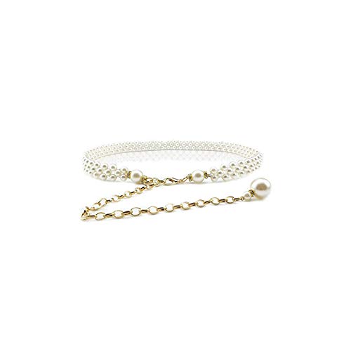 Ya Jin Women’s Fashion Pearl Decorative Metal Waist Chain, White, Size 100cm