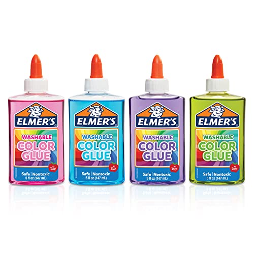 Elmer’s Washable Translucent Color Glue, Great For Making Slime, Assorted Colors, 5 Ounces Each, 4 Count, 5 Oz., Standard Packaging