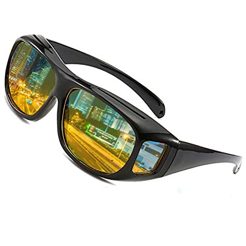 SHEEN KELLY Polarized UV400 Night Vision Glasses Fit Over Prescription Eyewear Wrap Arounds Sunglasses Driving Protection Yellow Lens