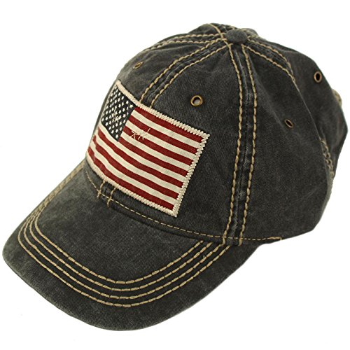 Epoch Unisex Washed Cotton Vintage USA Flag Low Profile Summer Baseball Cap Hat Black