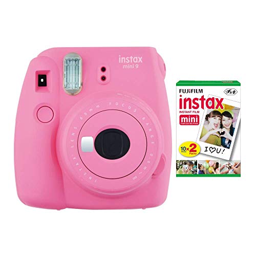 Fujifilm instax Mini 9 Instant Camera (Flamingo Pink) and instax Film Twin Pack (20 Exposures) Bundle Pink