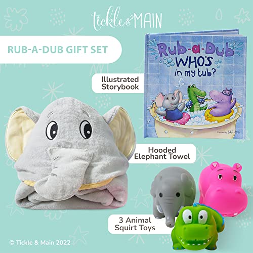 Tickle & Main Rub-a-Dub Gift Set, 5-Piece Bath Set Includes Elephant Hooded Towel, 3 Jungle Safari Squirt Toys, and Book for Boys and Girls! | The Storepaperoomates Retail Market - Fast Affordable Shopping