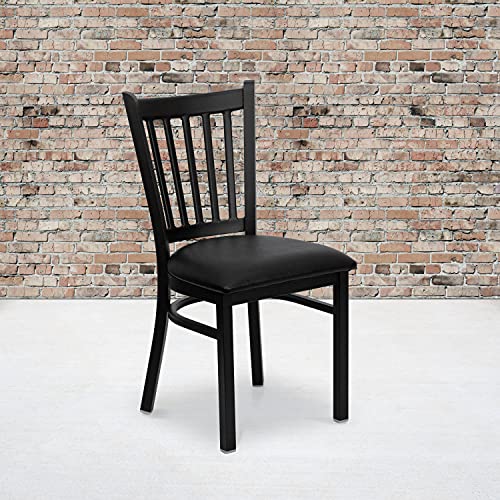 Flash Furniture 2 Pack HERCULES Series Black Vertical Back Metal Restaurant Chair – Black Vinyl Seat