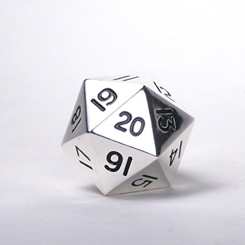 Massive! Solid Metal Jumbo 35mm d20 Spin Down Life Counter Dice Die Chrome Silver MTG
