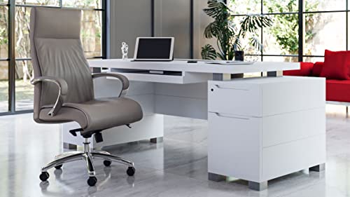 Zuri Furniture 79″ Modern Ford Executive Desk with Filing Cabinets – White