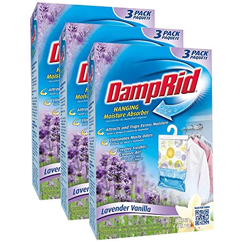 DampRid Lavender & Vanilla Hanging Moisture Absorber, 3 ct, 42 Ounce – 3 Boxes,, 3Count ()