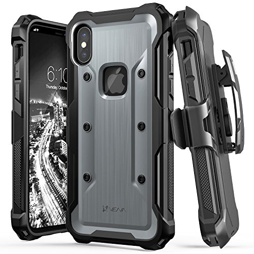 Vena vArmor Rugged Case Compatible with Apple iPhone X/XS (5.8″-inch), (Military Grade Drop Protection) Heavy Duty Holster Belt Clip Cover with Kickstand – Space Gray