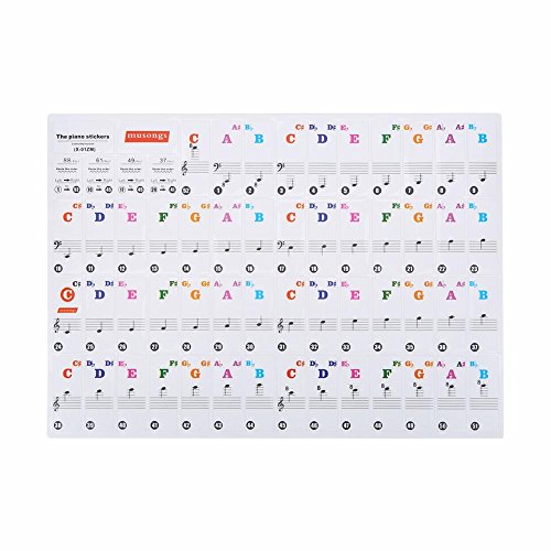 VGEBY 61/88 Keys Piano Stickers, Transparent Removable Keyboard Double Layer Coating for Kids and Beginners(Colored)