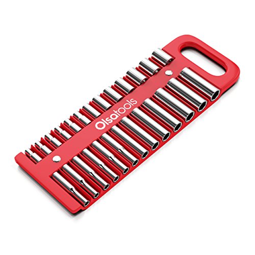 Olsa Tools Portable Socket Organizer Tray | 1/4-inch Drive | Red | Fits Deep & Shallow Sockets | Holds sockets up to 5/8” SAE / 14mm Metric | Professional Quality Tool Organizer