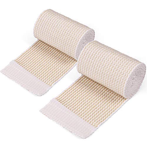 LotFancy Cotton Elastic Bandage (3 Inches Wide x 15 Feet) with Hook-and-Loop Closure on Both Ends, 2PCS Elastic Compression Wrap for Injury Recovery, First Aid