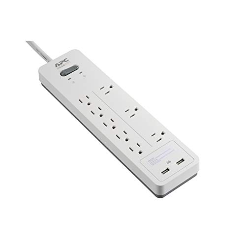 APC Power Strip Surge Protector with USB Charging Ports, PH8U2W, 2160 Joules, 8 Outlets, White