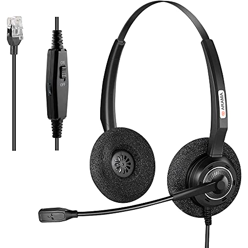 Phone Headset RJ9 with Noise-Canceling Mic and Volume Mute Control Telephone Headset Compatible with Polycom Mitel Fanvil HUWEI Shoretel NEC Siemens Aastra Plantronics Landline Phones