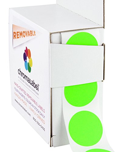 ChromaLabel 1 Inch Round Label Removable Color Code Dot Stickers, 1000 Labels per Dispenser Box, Fluorescent Green