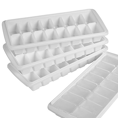 Pack of 4 White Ice Cube Trays for Freezer I Large Ice Cube Trays for Ice Cube Bin I Best Ice Cube Molds to Fill Ice Bucket for Freezer I Easy Release Ice Maker for Freezer with 64 Square Ice Cubes