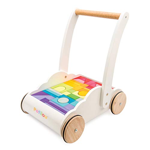 Le Toy Van – Petilou Wooden Walker Toy for Toddlers and Babies | Educational Rainbow Cloud Walker | Suitable for A Boy Or Girl 1 Year Old +, Multi, 45 Blocks (PL102)