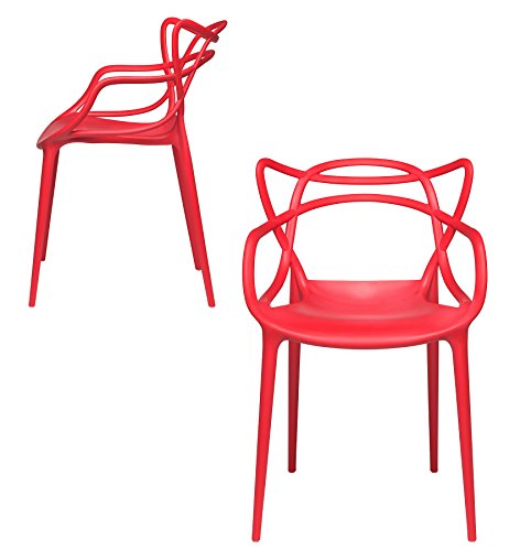 Laura Davidson Furniture Set of 2 – Masters Entangled Chair Replica – Modern Designer Armchairs for Dining Rooms, Offices and Kitchens (Red)