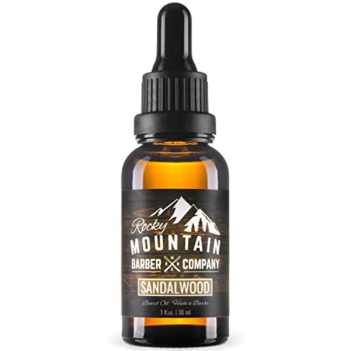 Rocky Mountain Barber Company Men’s Sandalwood Beard Oil Featuring Grapeseed Oil, Coconut Oil, Argan Oil and Real Sandalwood Essential Oil