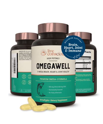 OmegaWell Omega 3 Fish Oil – 2000mg Capsules: Heart, Brain, & Joint Support – 800 mg EPA 600 mg DHA – w/Natural Lemon Oil, Sustainably Sourced – Mini Softgels – 30 Day Supply