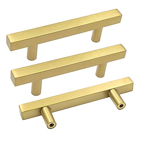 goldenwarm 96mm Hole Centers Kitchen Cabinet Pulls Gold Kitchen Hardware – LS1212GD96 Square Cabinet Hardware Brushed Gold Knobs for Dresser Brass Hardware 6in Overall Length 20pack