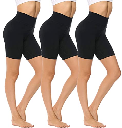 Emprella Slip Shorts 3-Pack Black Bike Shorts Cotton Spandex Stretch Boyshorts For Yoga,Black,Medium