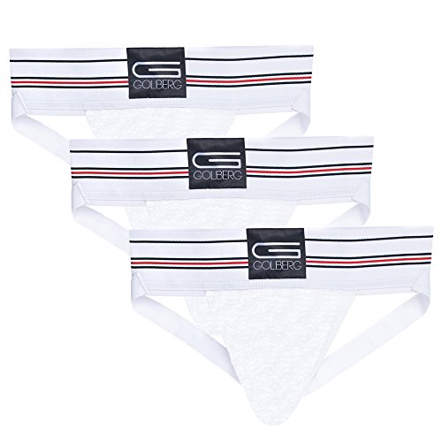 Golberg Athletic Supporter – Naturally Contoured Waistband – (3 Pack, White, Large)
