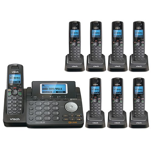 VTech DS6151-11 DECT 6.0 2-Line Expandable Cordless Phone + (7) DS6101-11 Accessory Handset, Black