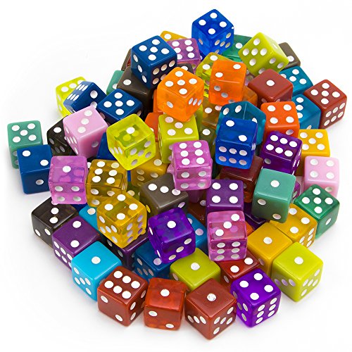 100-Pack of Bulk Six Sided Dice – Standard 16mm Size – Great for Board Games, Casino Games & Tabletop RPGs – Rainbow