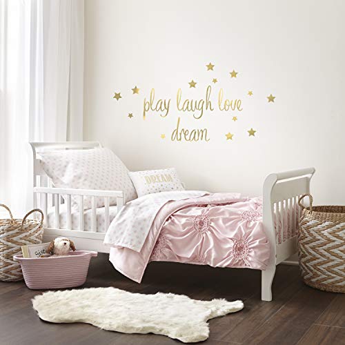 Levtex Baby Willow Gold Dot Pink 5 Piece Toddler Bedding Set,Kids Bedding – Reversible Quilt, Fitted Sheet, Flat Sheet, Pillowcase, Decorative Pillow