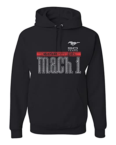 Wild Bobby Ford Mustang 50 Years Logo Mach 1 Classic Emblem Cars and Trucks Unisex Graphic Hoodie Sweatshirt, Black, X-Large