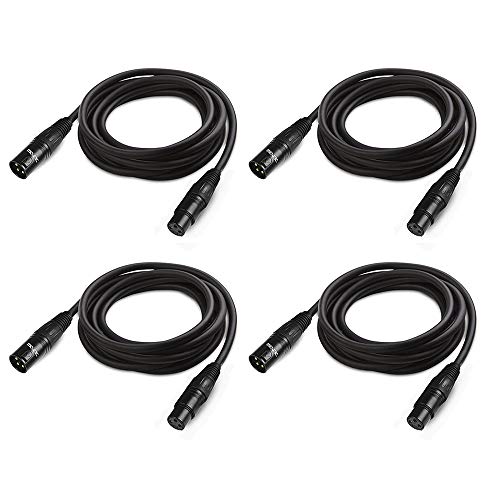 JLPOW 10 ft Flexible DMX Cable, Gold-Plated 3 Pin Signal XLR Male to Female DMX Cable Wire, Best for DJ Stage Lighting Moving Head Lights Par Light (4 Pack)