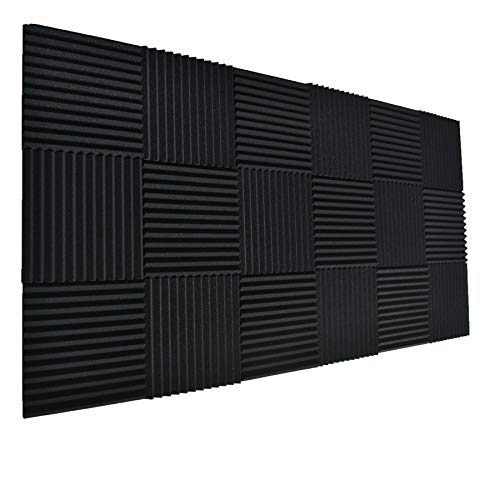 24 Pack Black 1″ x 12″ x 12″ Acoustic Wedge Studio Foam Sound Absorption Wall Panels (24pack-black)