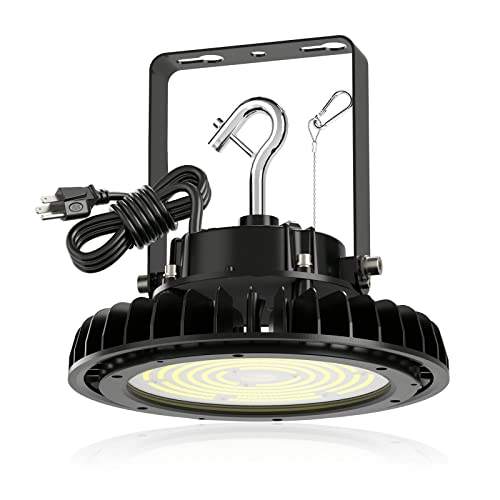 Adiding LED High Bay Light 170LM/W Ultra Bright 150W 25,500LM 0-10V Dimmable 5000k Daylight UL DLC Listed Fixture with 6.56′ US Plug Cable, Bracket,Hanging Hook,Safety Rope,for Barn,Storage,Warehouse