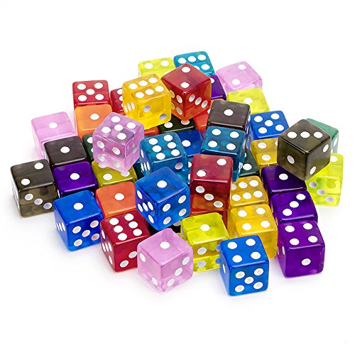 50 or 100 Pack of Bulk Six Sided Dice|D6 Standard 16mm|Great for Board Games, Casino Games & Tabletop RPGs| Variety- 50 Count
