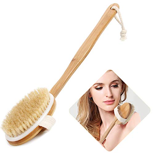 Bath Body Brush & Shower,Dry Skin Brushing with 100% Natural Boar Bristles & 16 inches Long Bamboo Detachable Handle,Back Scrubber for Exfoliates & Stimulates Blood Circulation-by QL-ben