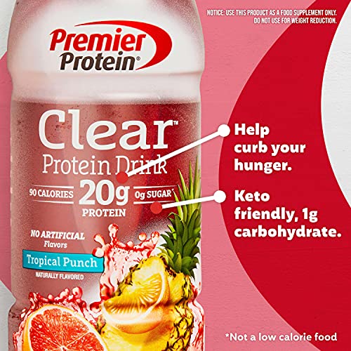 Premier Protein Clear Drink, Tropical Punch, 20g Protein, 0g Sugar, 1g Carb, 90 calories, Keto Friendly, Gluten Free, No Soy Ingredients 16.9 Fl Oz (Pack of 12) | The Storepaperoomates Retail Market - Fast Affordable Shopping
