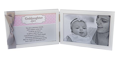 The Grandparent Gift Co. Goddaughter Love, Grow in Faith Poem White Double Hinged 4 x 6 Photo Frame with Ribbon