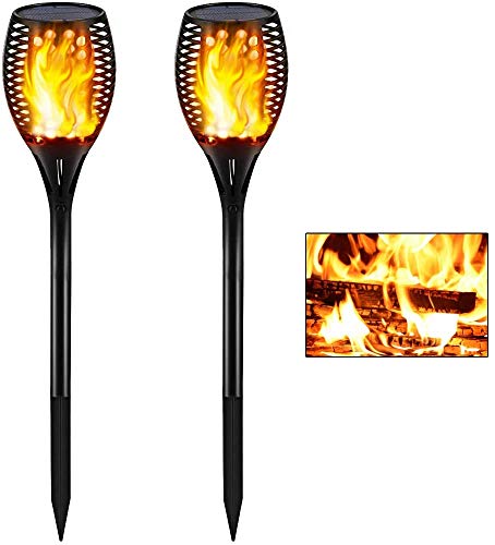 Gold Armour 2 Pack Solar Lights Upgraded – Flickering Flames Torch Solar Path Light – Dancing Flame Lighting 96 Led Dusk to Dawn Flickering Tiki Torches Outdoor Waterproof Garden