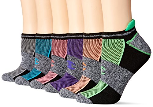 Champion Women’s No Show Performance Socks, 6 and 12-Pair Packs Available, Grey/Pink Assorted, 5-9
